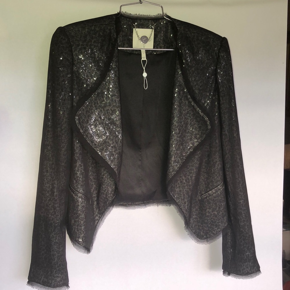 Sequin & chiffon crop jacket for holidays & events